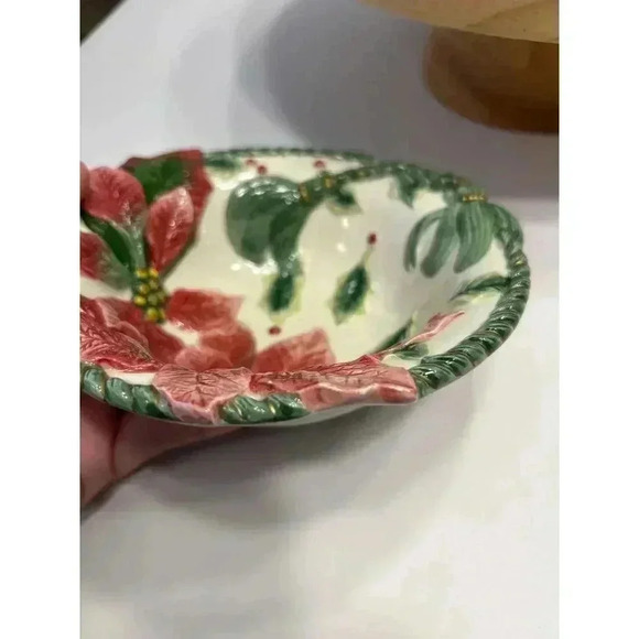 Fitz And Floyd Christmas Poinsettia Bowl Dish Candy Nuts Potpourri EUC 7" - Picture 5 of 6